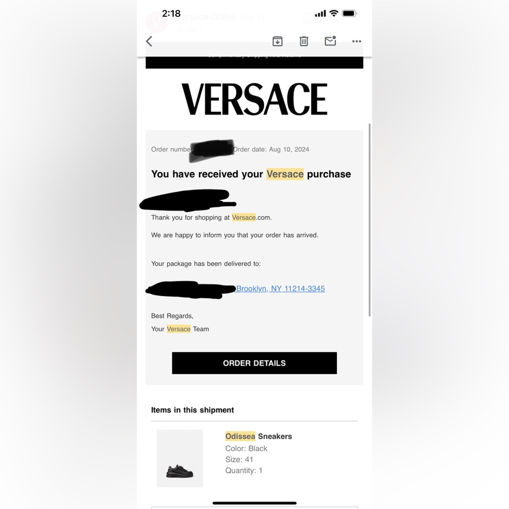 COPY - Versace Odissea Black size 8